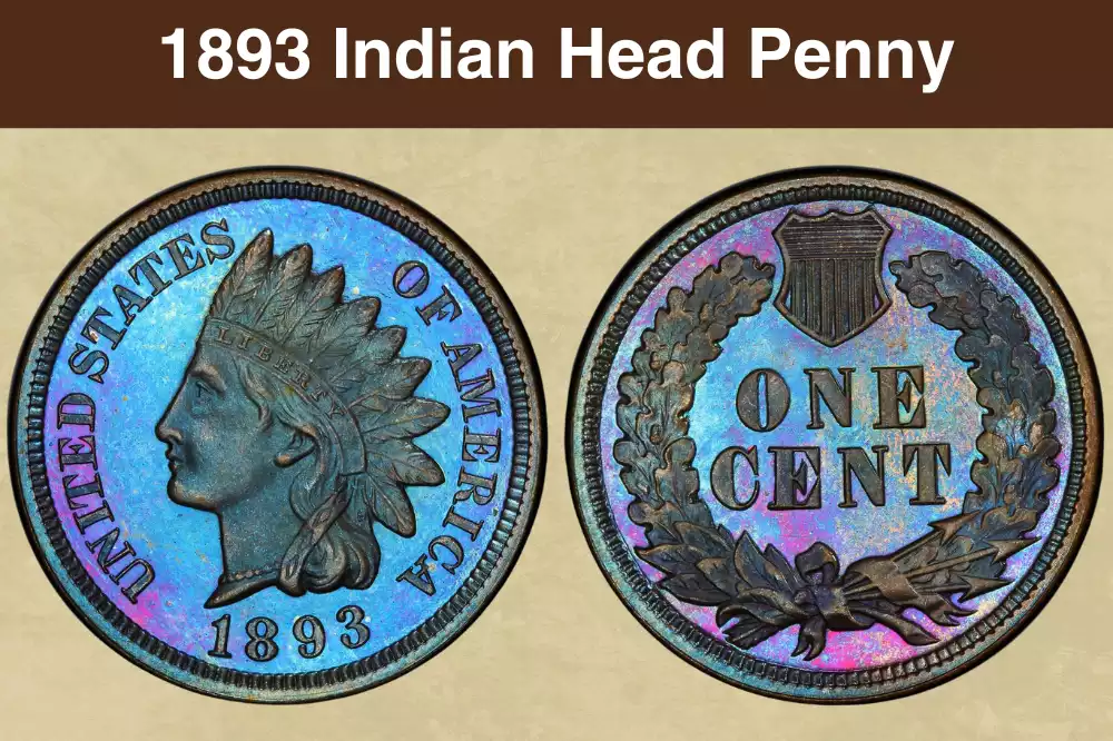 1893 Indian Head Penny obverse and reverse showing Liberty portrait with feathered headdress and wreath reverse